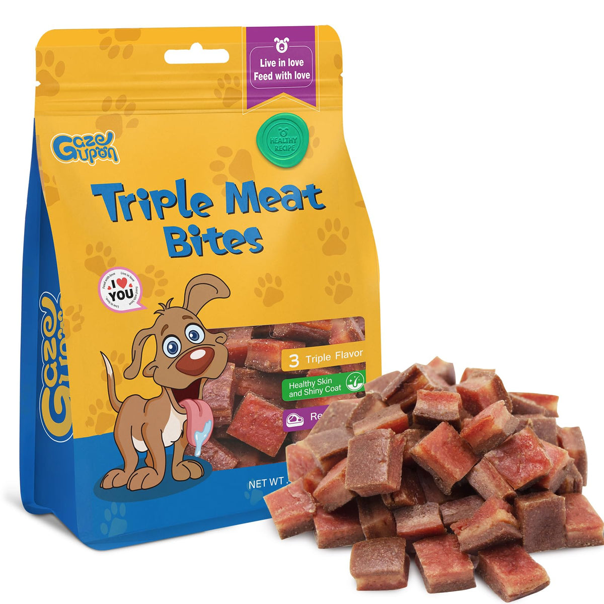 gazeupon jerky doux triple saveurs pour grands chiens en entrainement.