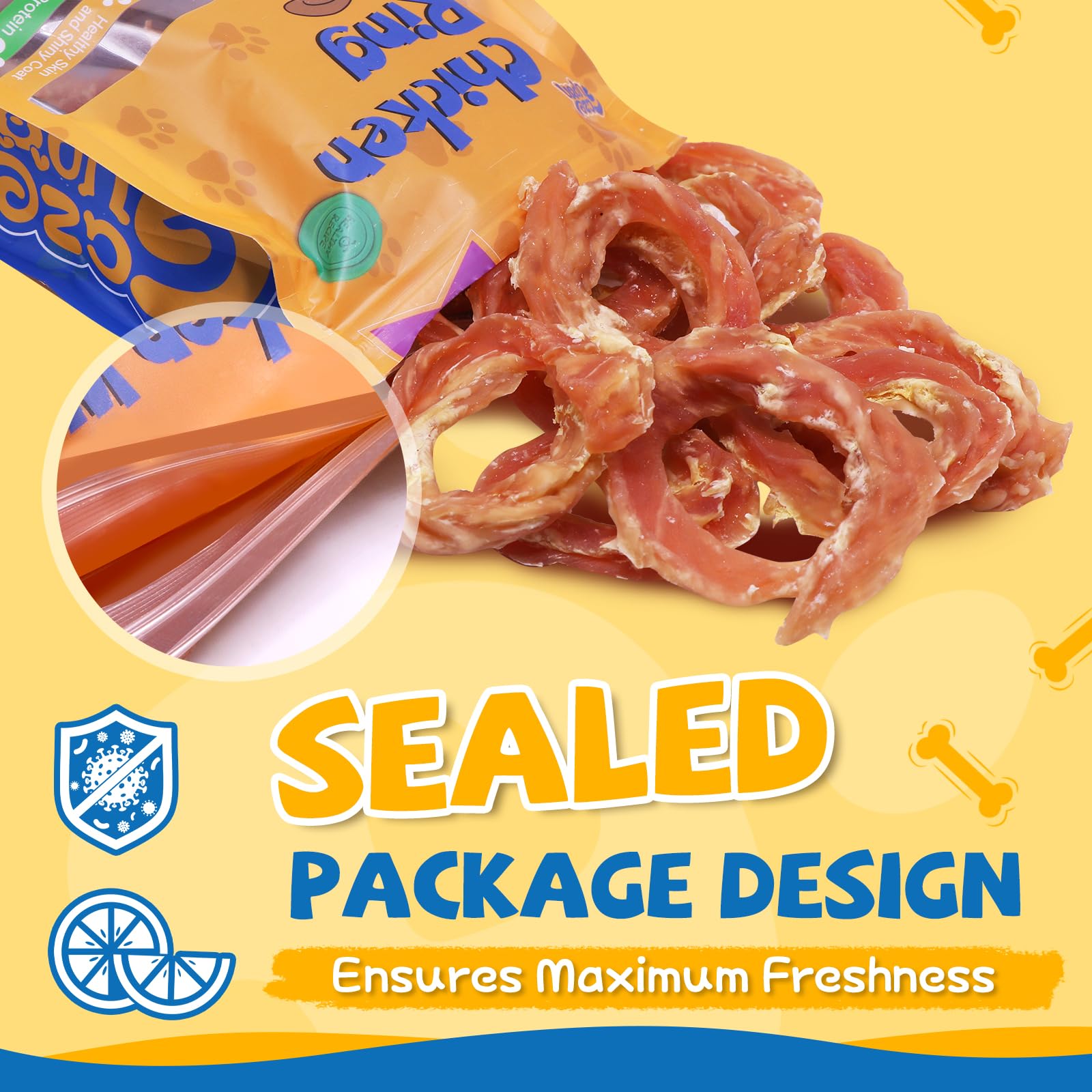Gazeupon sante chien anneaux poulet naturels : friandise riche en protéines et sans artificiels.
