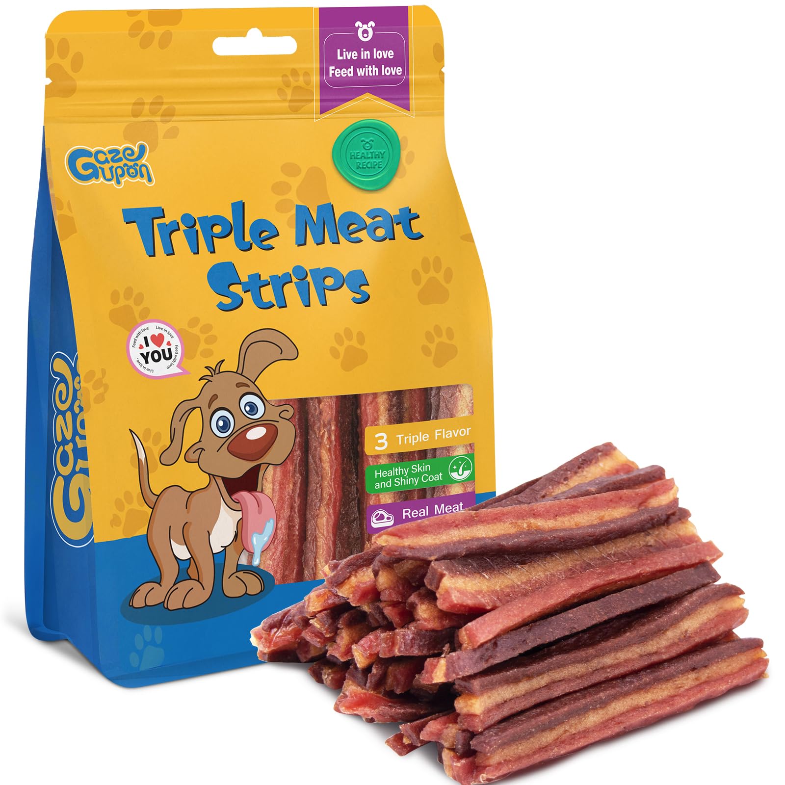 Gazeupon: tranches triple saveurs pour grands chiens, attrayantes et appétentes.