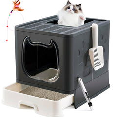 Bac litière Gefryco avec couvercle et entrée supérieure pour chat, noir élégant.