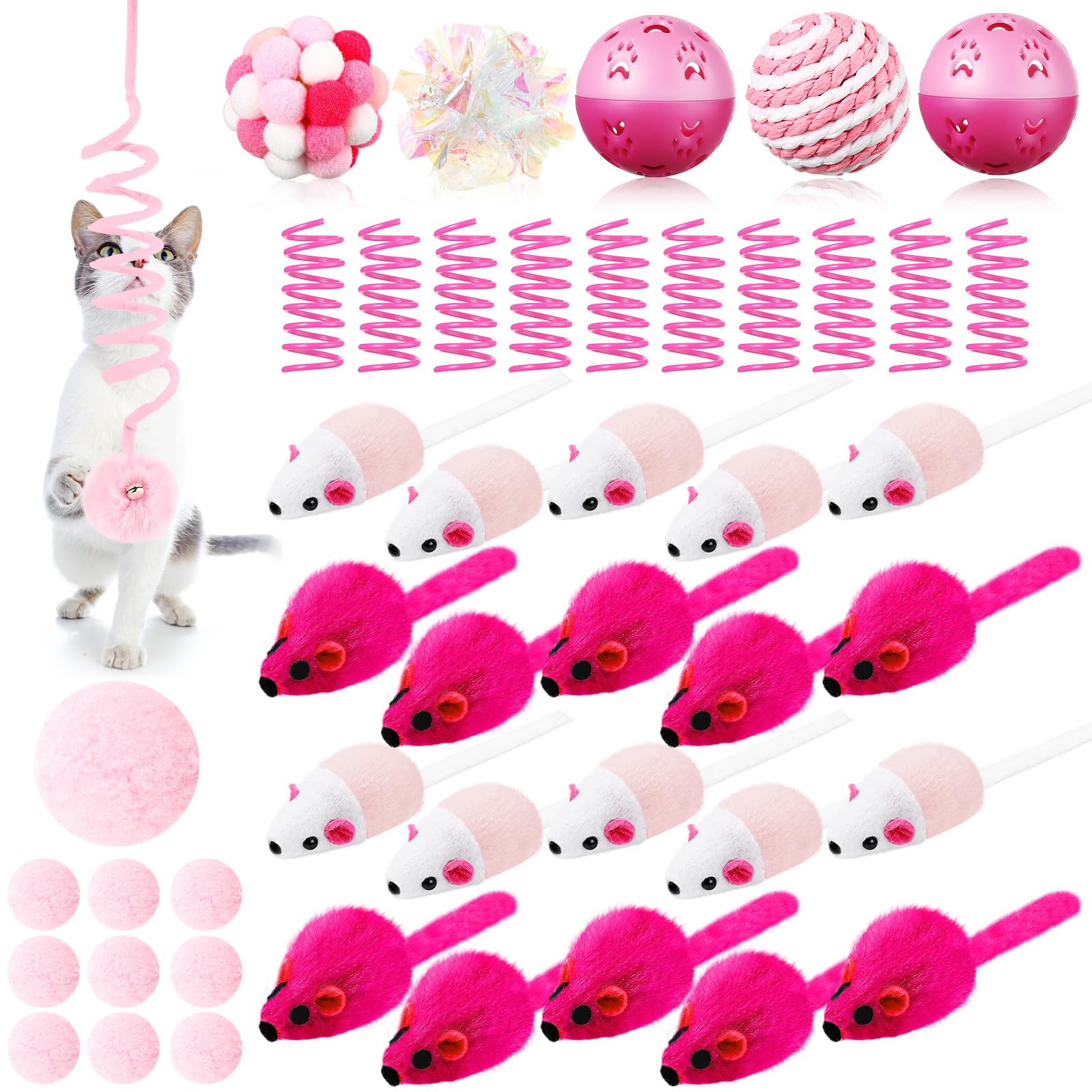 Gemscream ensemble 46 jouets chat, souris en peluche et cloche, stimulant l'attention et le jeu.