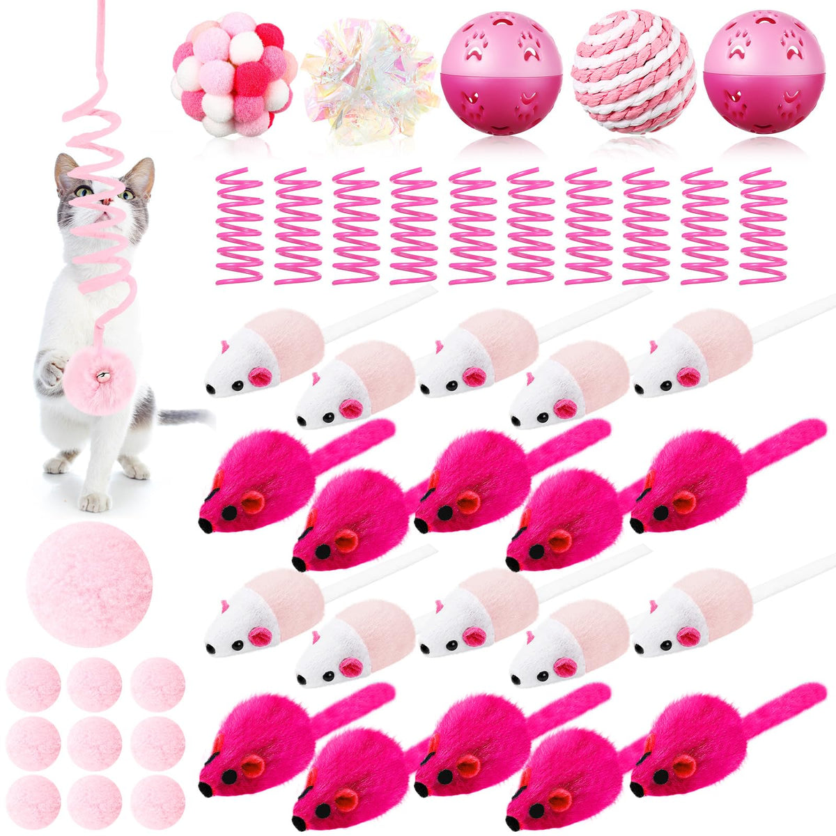 Gemscream ensemble 46 jouets chat, souris en peluche et cloche, stimulant l'attention et le jeu.
