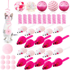 Gemscream ensemble 46 jouets chat, souris en peluche et cloche, stimulant l'attention et le jeu.