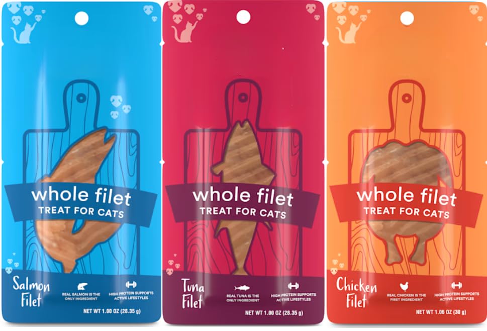 Generic Cat Filet Traits — emballage varié prêt à tester les protéines.