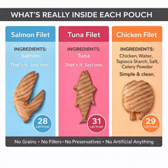 Generic Cat Filet Traits — filet de poulet 1 oz, texture tendre.