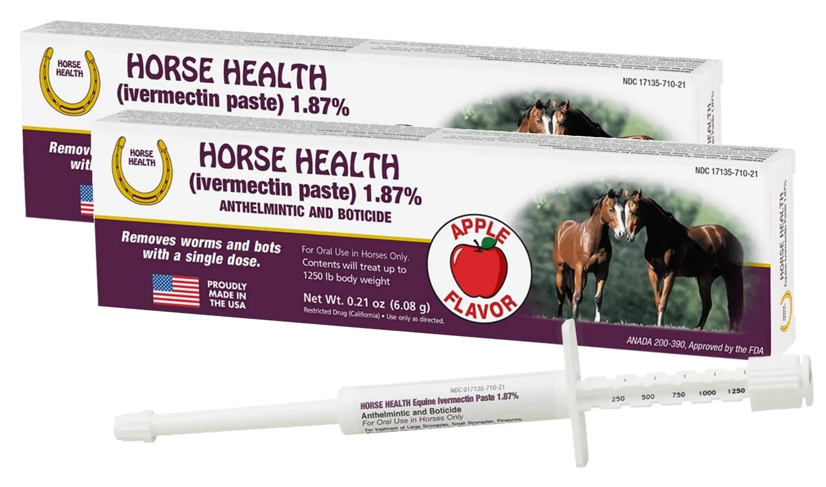 Generic cheval ivermectine-paste pomme emballage, pratique et prêt à l'emploi.
