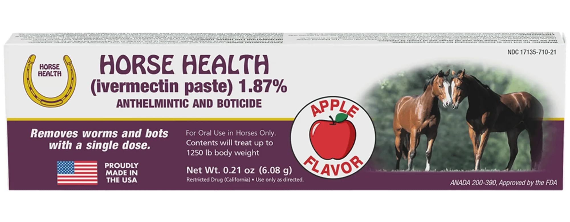 Generic pâte vermifuge pomme, goût apprécié par les chevaux.