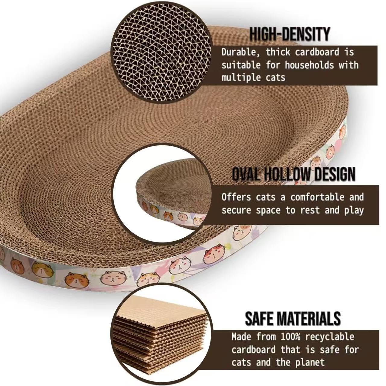 Generic grattoir chat carton oval design confortable pour chats d’intérieur.