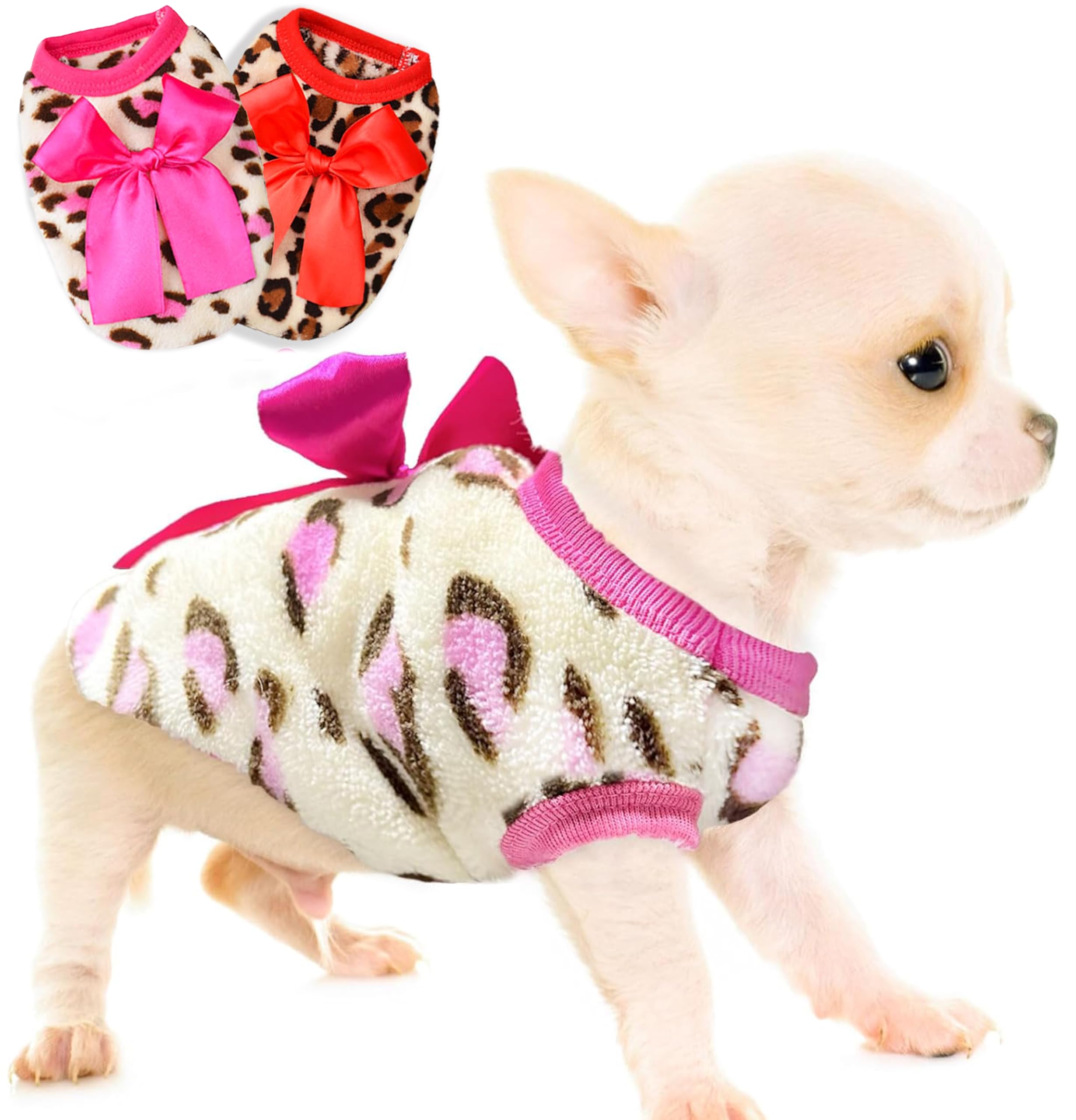 Pull-chien Generic motif léopard rose, chaleur douce pour petits chiens.