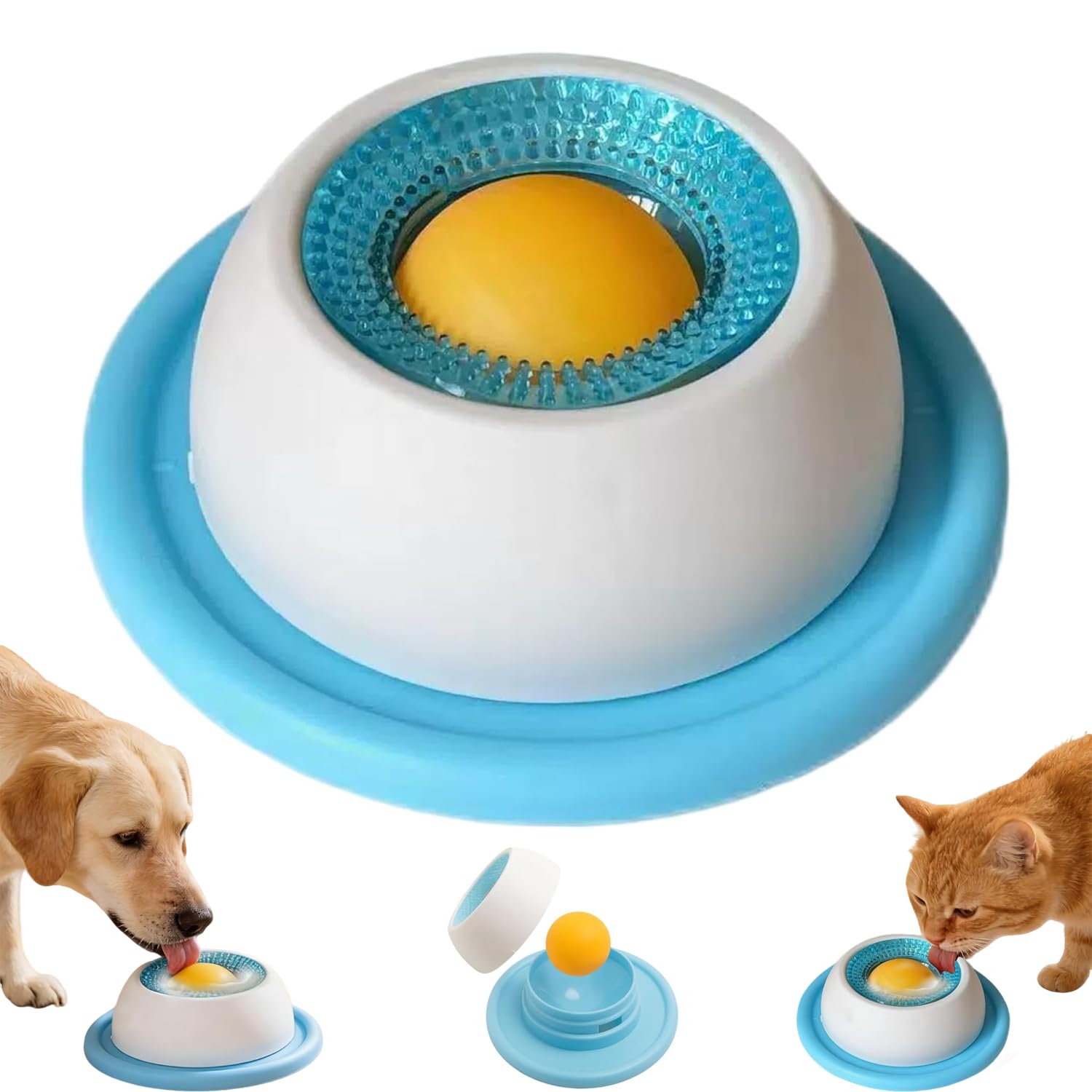 La sphère Generic montre le bol ralentisseur bleu pour chiens, stimulant une ingestion lente.