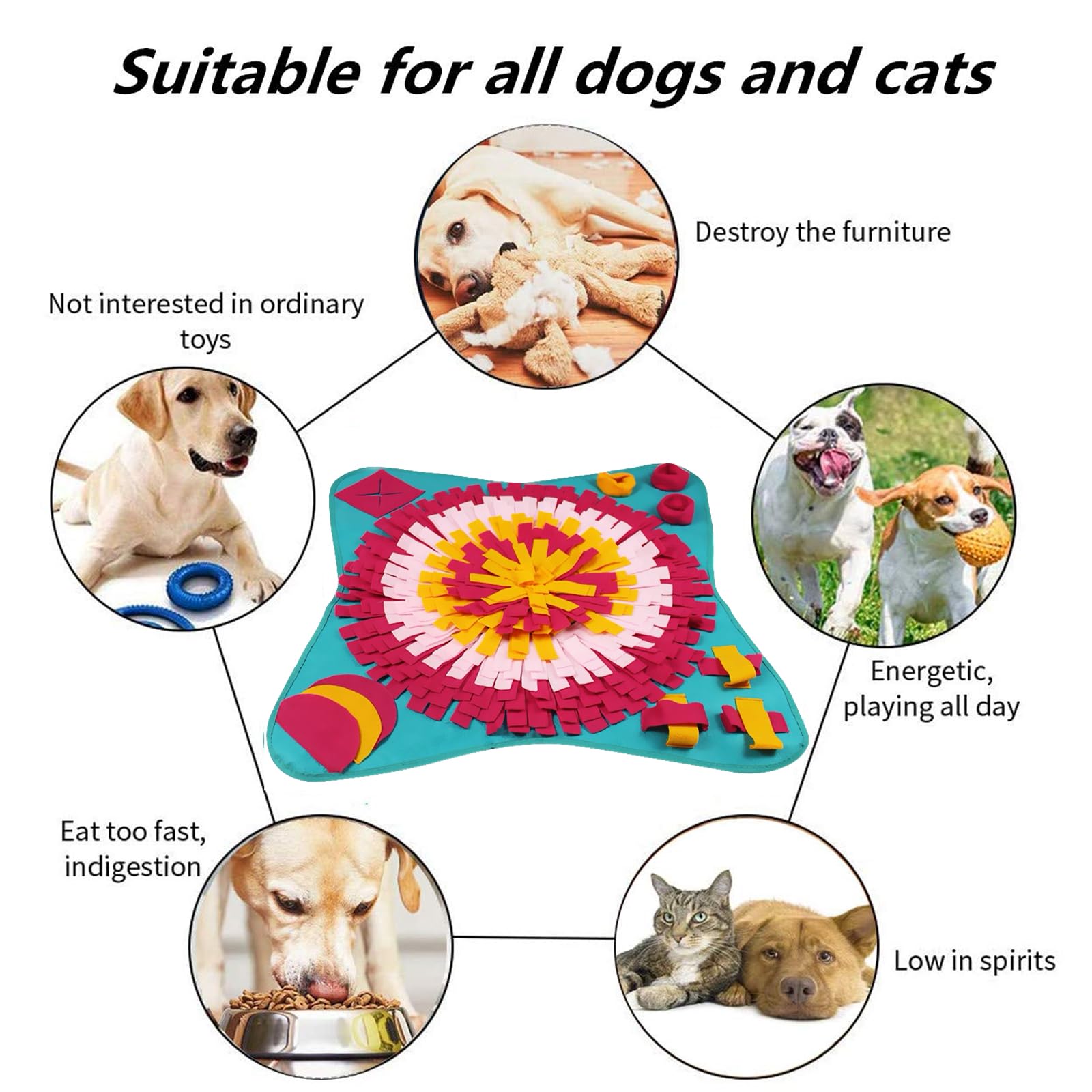 Tapis de recherche olfactive générique enrichissement pour chiens et chats, puzzle alimentaire.