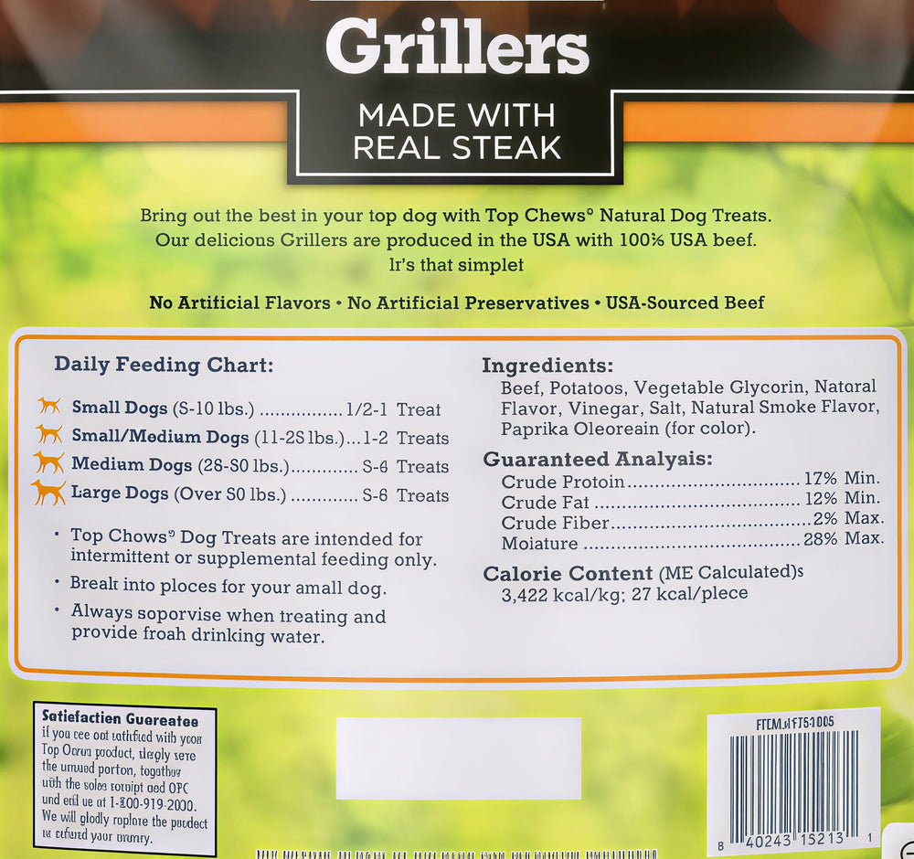 Top-Chews Grillers au boeuf réel, récompense quotidienne pour chien actif.