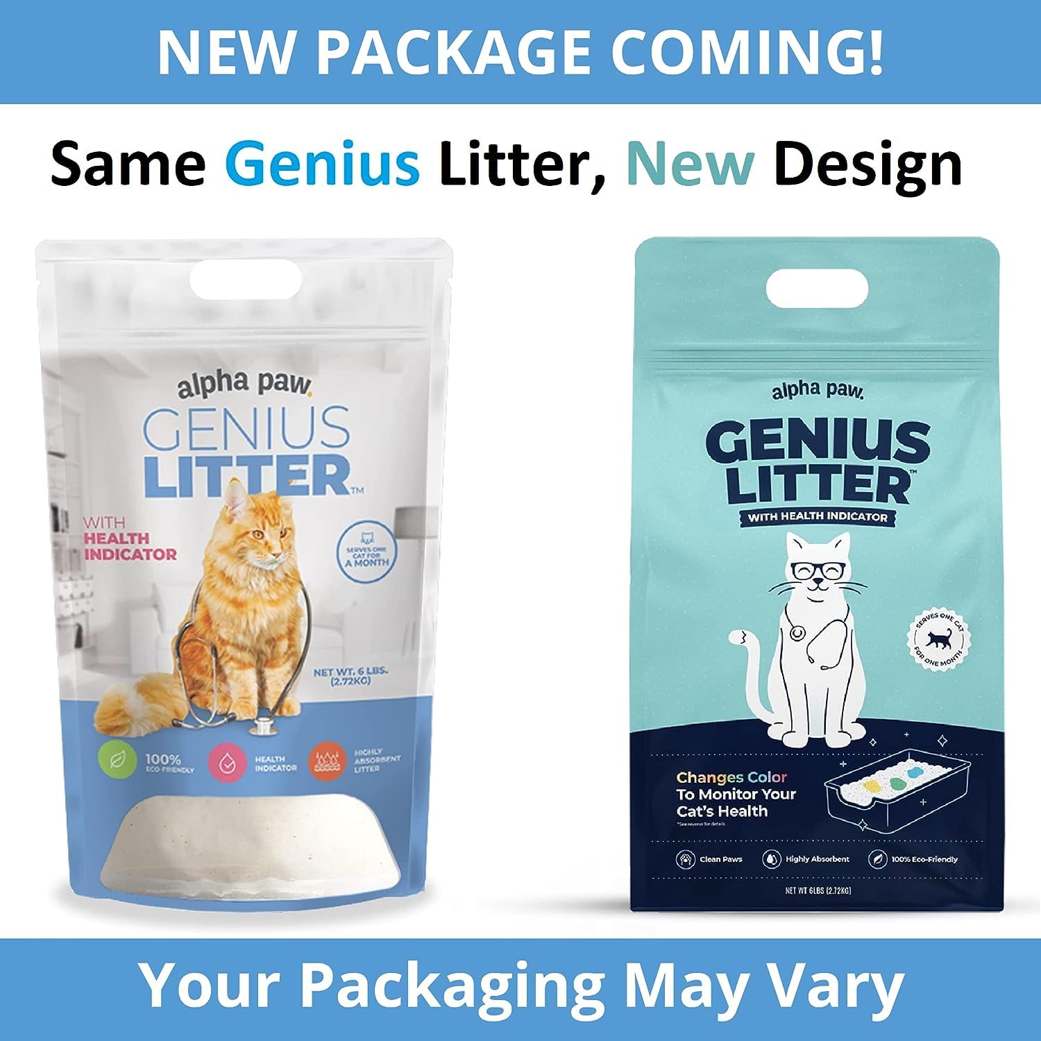 Genius Litter: design mensuel pratique avec un sachet de 6 lb pour un chat moyen.