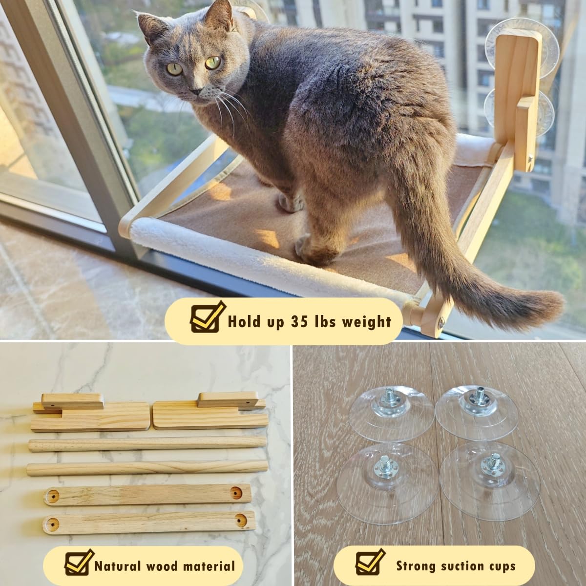 GesomePurrz Ventouses largeur 19,5 po, fixation stable sur petites fenêtres.