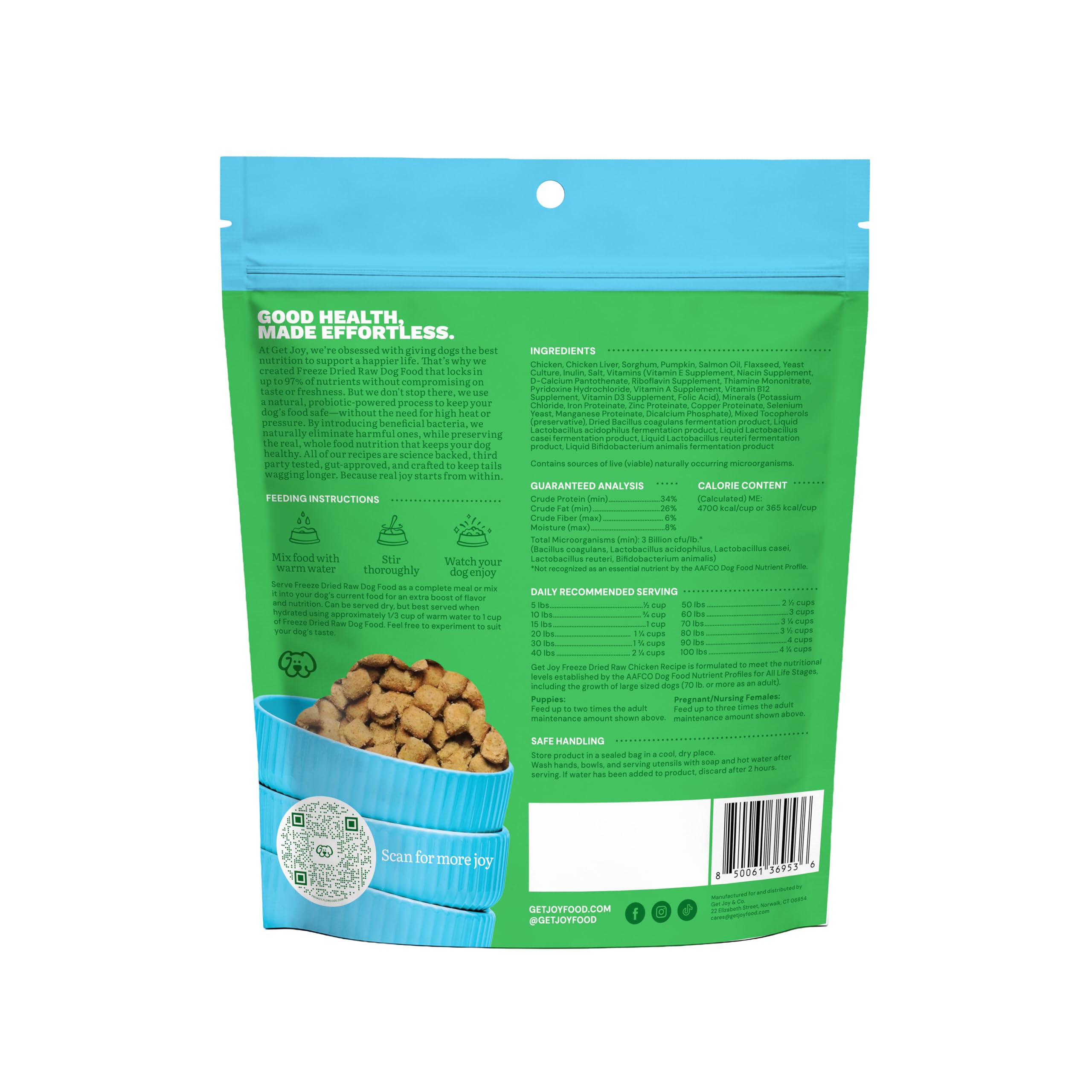 Get Joy Aliments Chien lyophilise sachet-113g: sachet pratique pour doser et conserver.