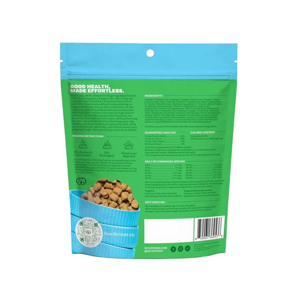 Get Joy Aliments Chien lyophilise sachet-113g: sachet pratique pour doser et conserver.