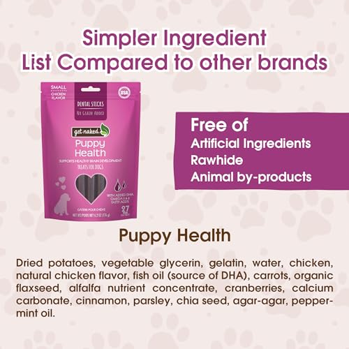 Get Naked batonnets dentaires chiot calcium soutenant dents et os en croissance.