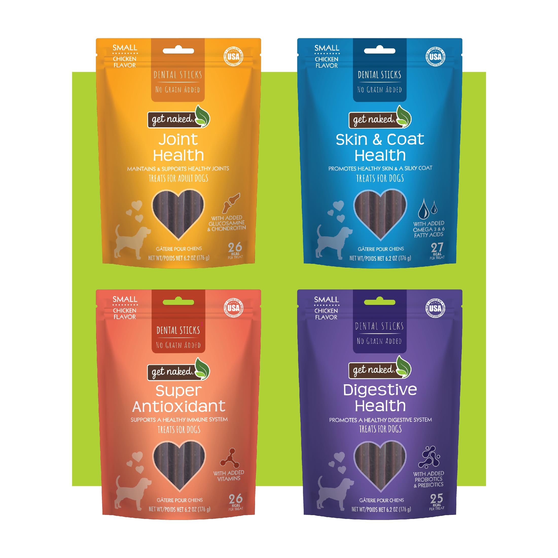 Get Naked bâtons dentaires au poulet sans grain, soutien dentaire quotidien.