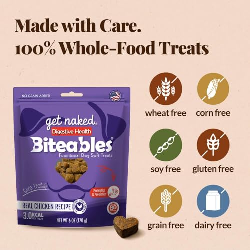 Probiotiques BC30 visibles, Get Naked Biteables, soutien potentiel à une digestion saine.