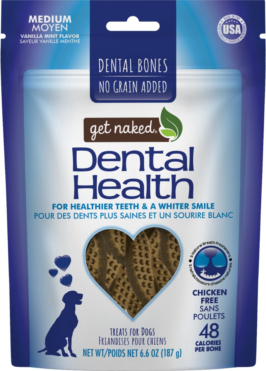 Get Naked os dentaire sans cereales emballage pratique pour chiens actifs.