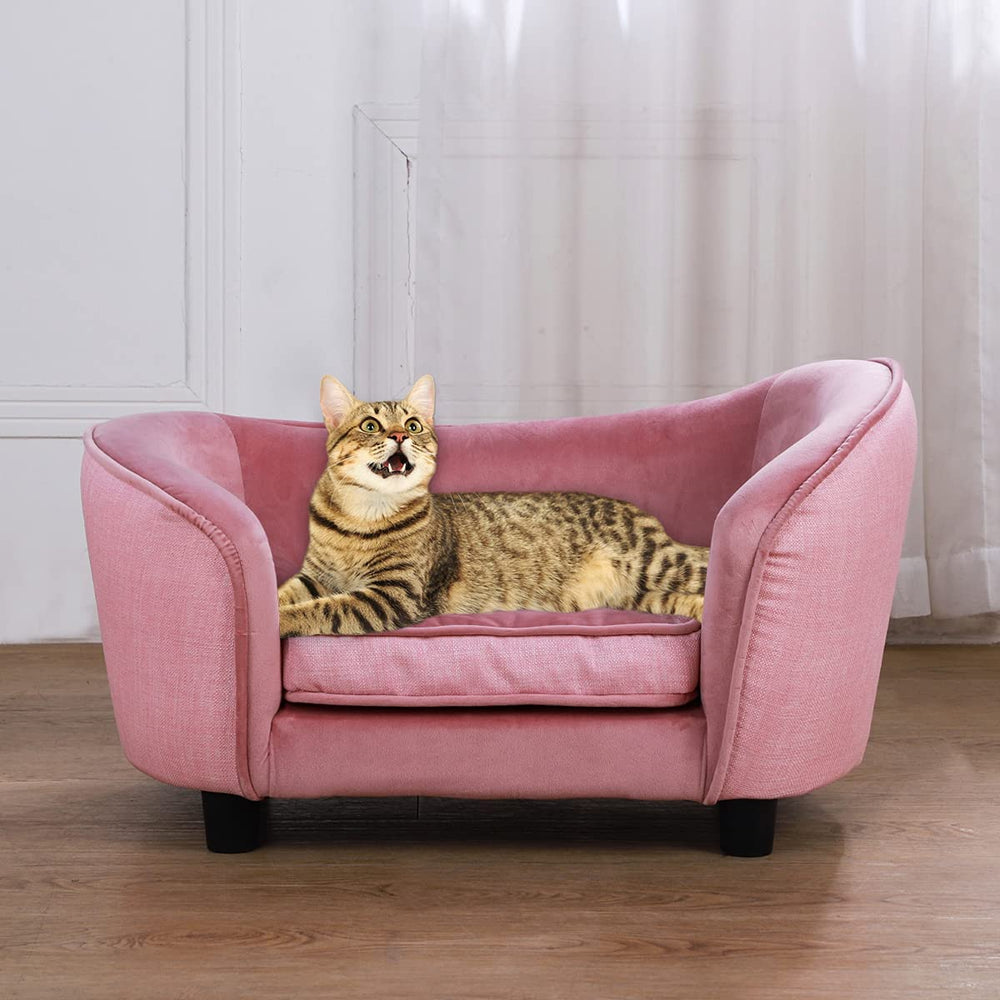 Canapé Getifun pour animaux en velours rose, vue d'ensemble, endroit douillet.
