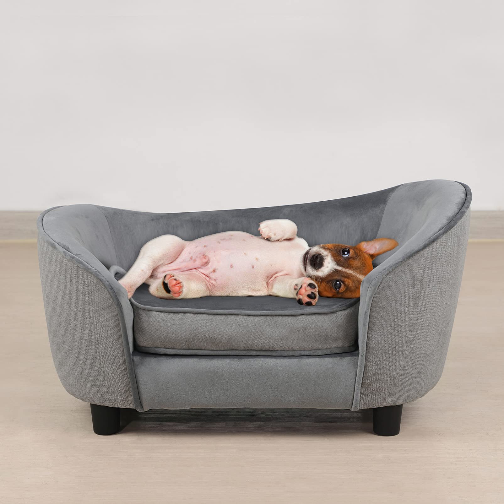 Getifun canape animaux velours gris clair — vue avant, confort visible.
