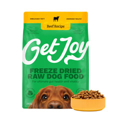 Get Joy Freeze-Dried Raw Beef Meal sachet pratique pour un repas rapide.