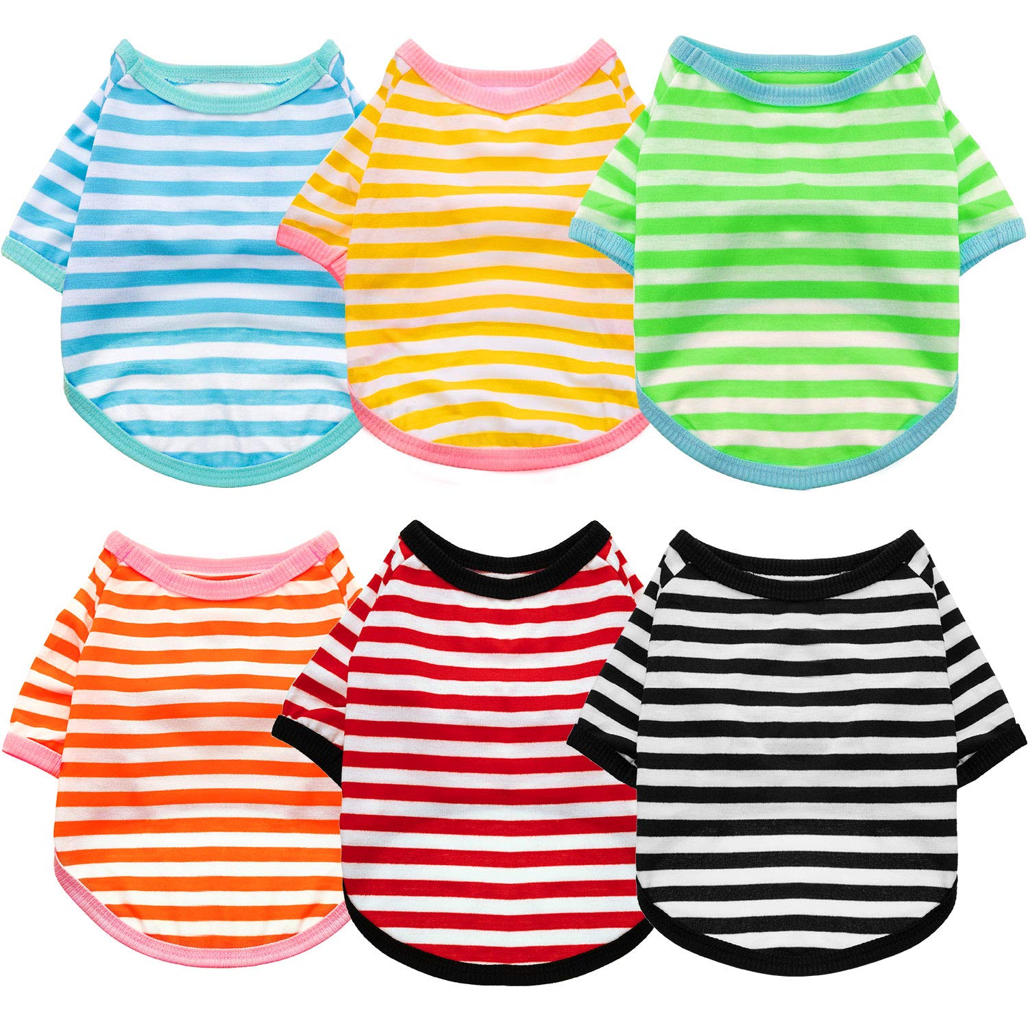 Geyoga tee-shirt rayé pour chien en coton respirant, ensemble de six pièces.