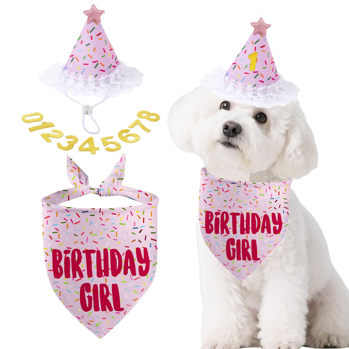 GHSJYO chien avec bandana-anniversaire rose clair, look festif pour les photos