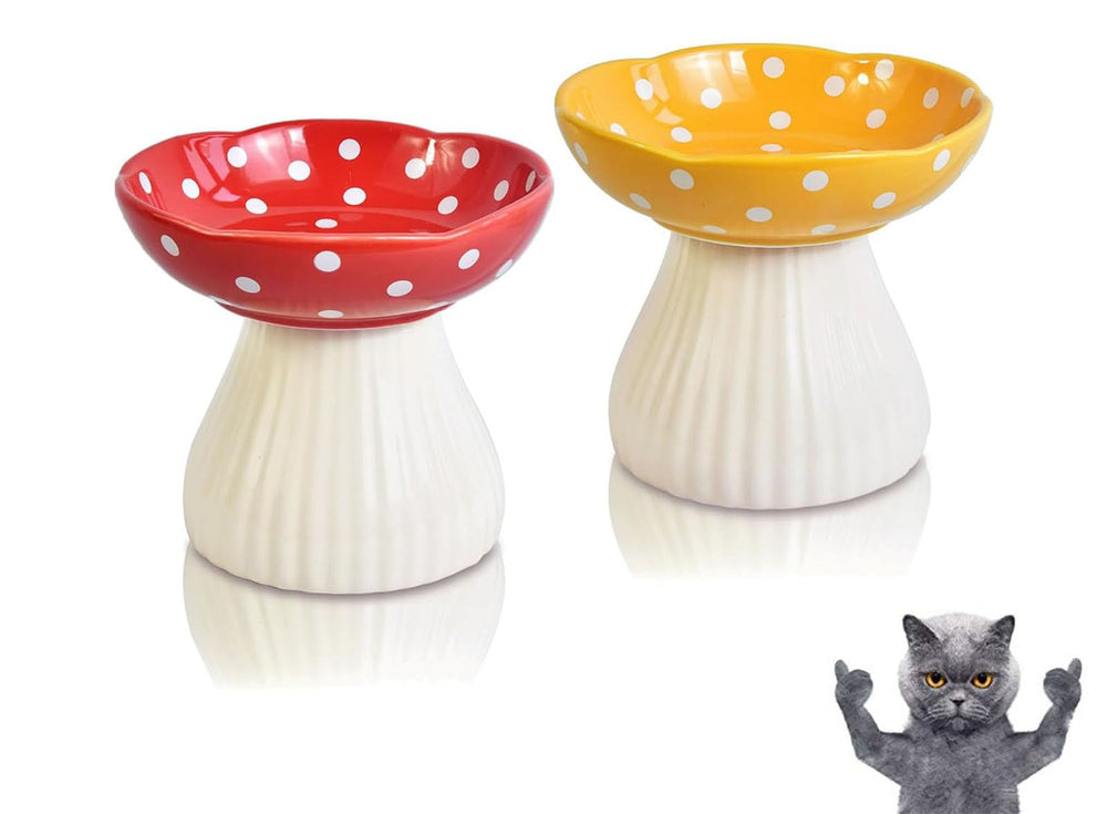 Giciubui gamelle chat champignon rouge-jaune, idéale pour éviter la fatigue des moustaches.