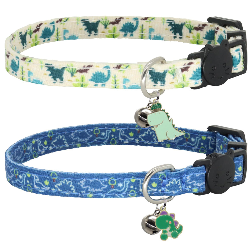 Collier Giecooh pour chat avec boucle rupture et coton doux, dinosaures.