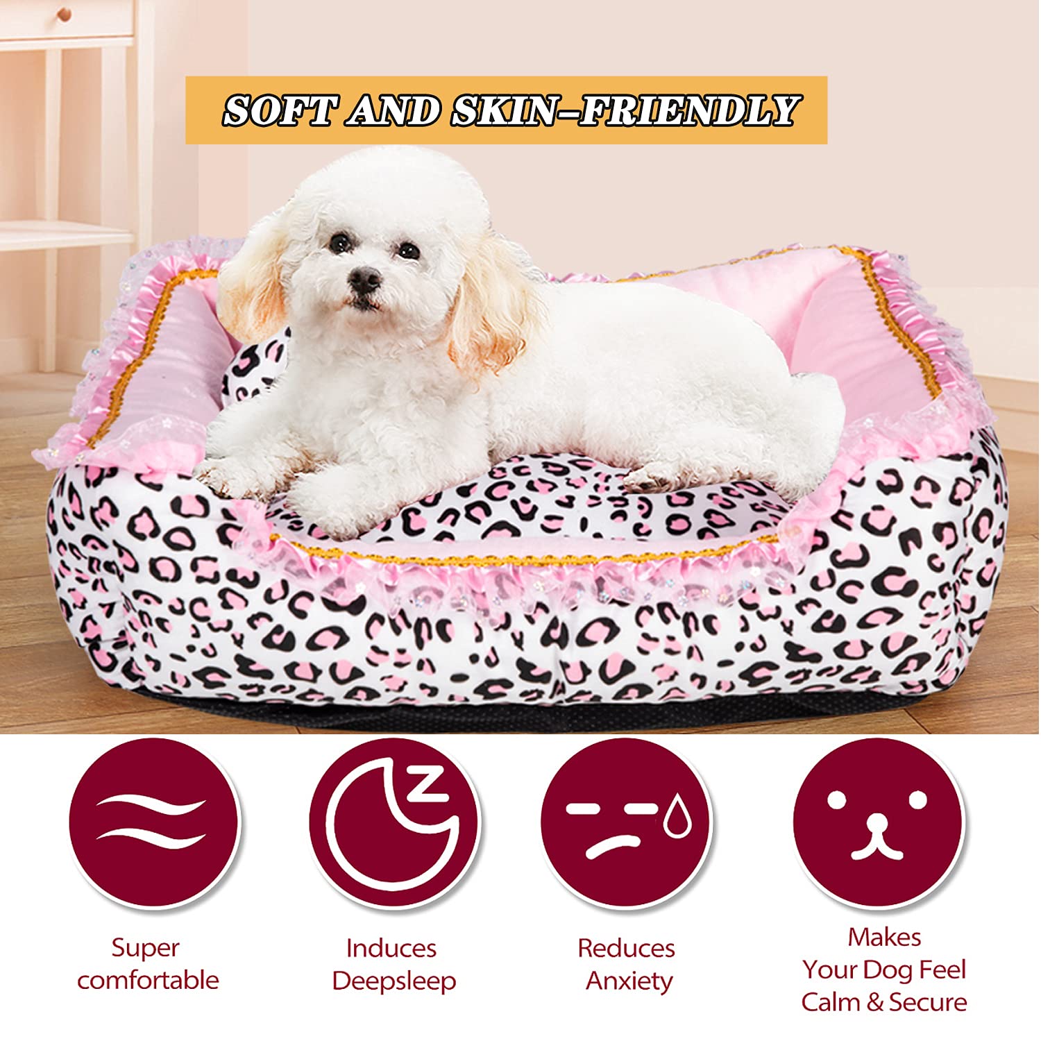 Gigreinc canapé chien petit motif leopard rose, banquette lavable et pratique