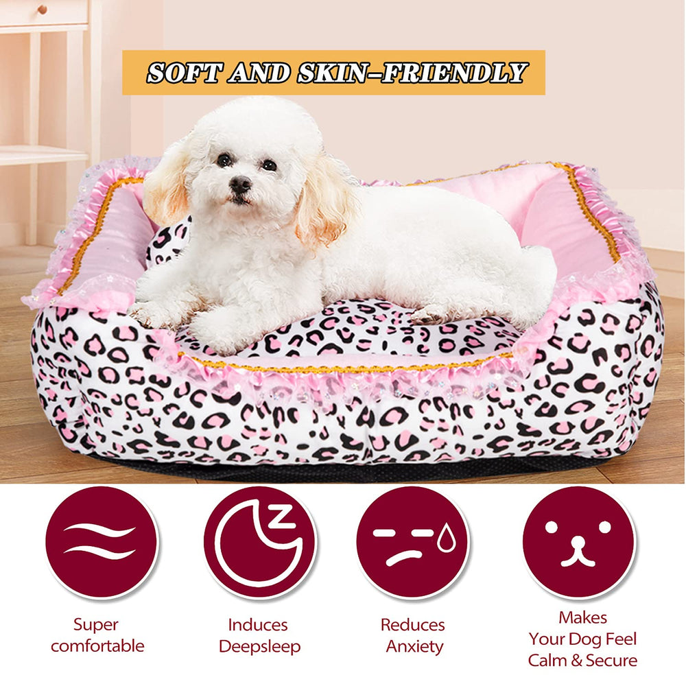 Gigreinc canapé chien petit motif leopard rose, banquette lavable et pratique