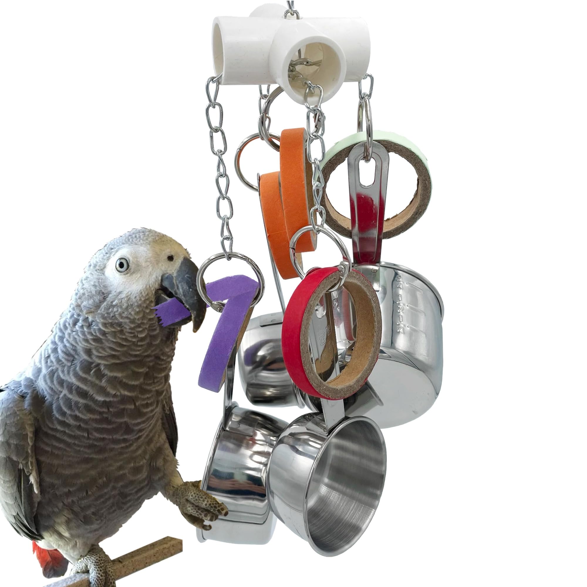 Jouet GILYGI – pot en acier inoxydable, durable pour perroquets moyens.