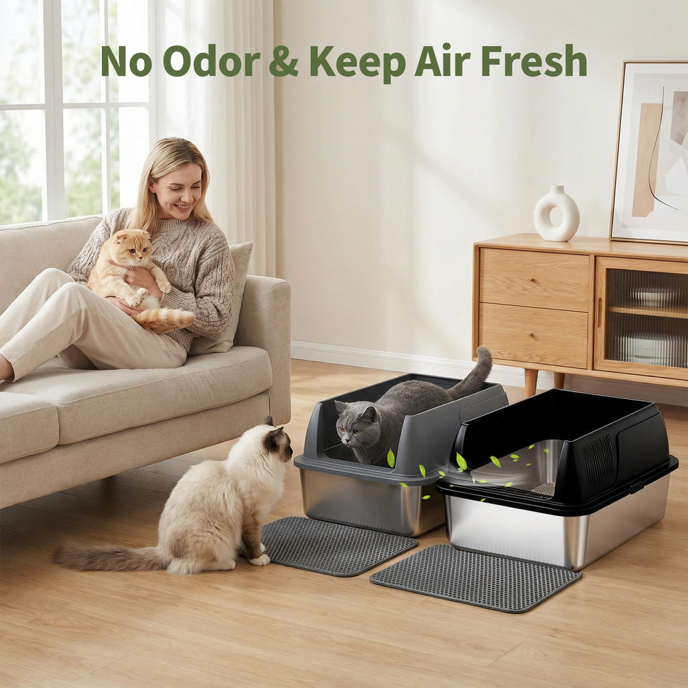 Gimars litiere acier XL bords arrondis securises pour comfort