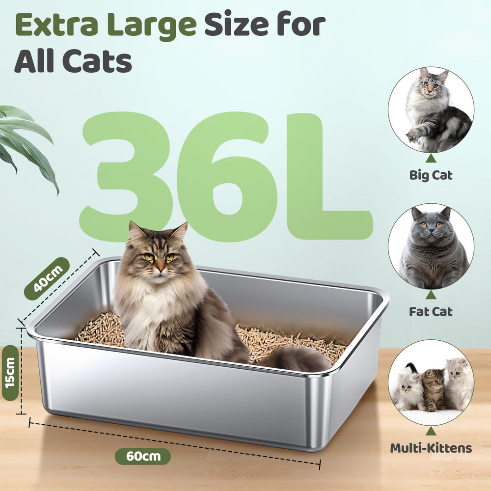 Gimars XXL litière acier inoxydable, ouverture ouverte pour accès facile des chats.