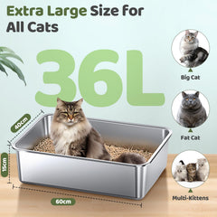 Gimars XXL litière acier inoxydable, ouverture ouverte pour accès facile des chats.