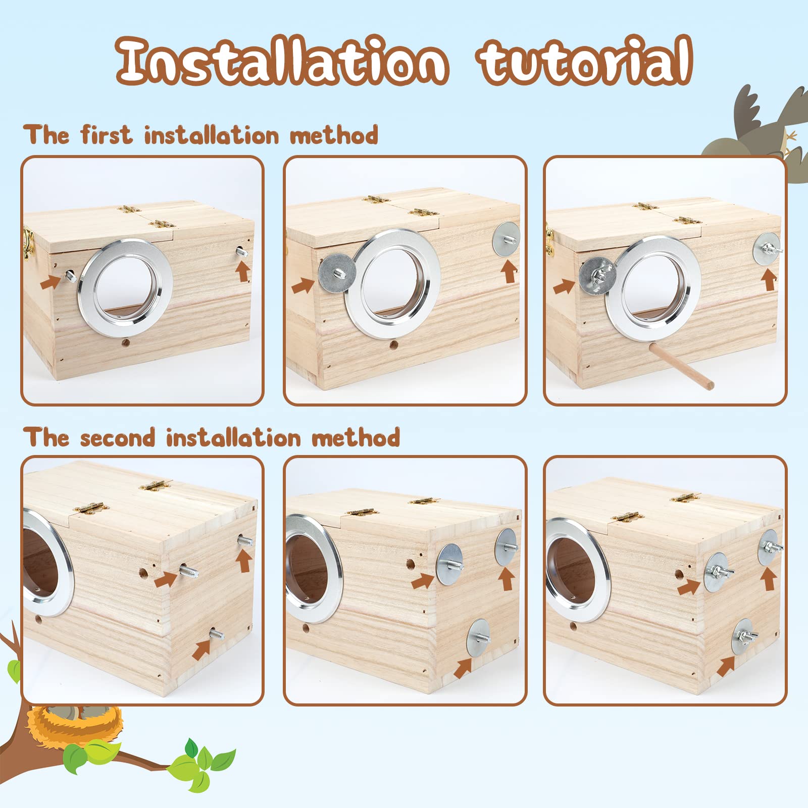 Installation simple avec boulons et écrous sur la cage ou à l’extérieur.