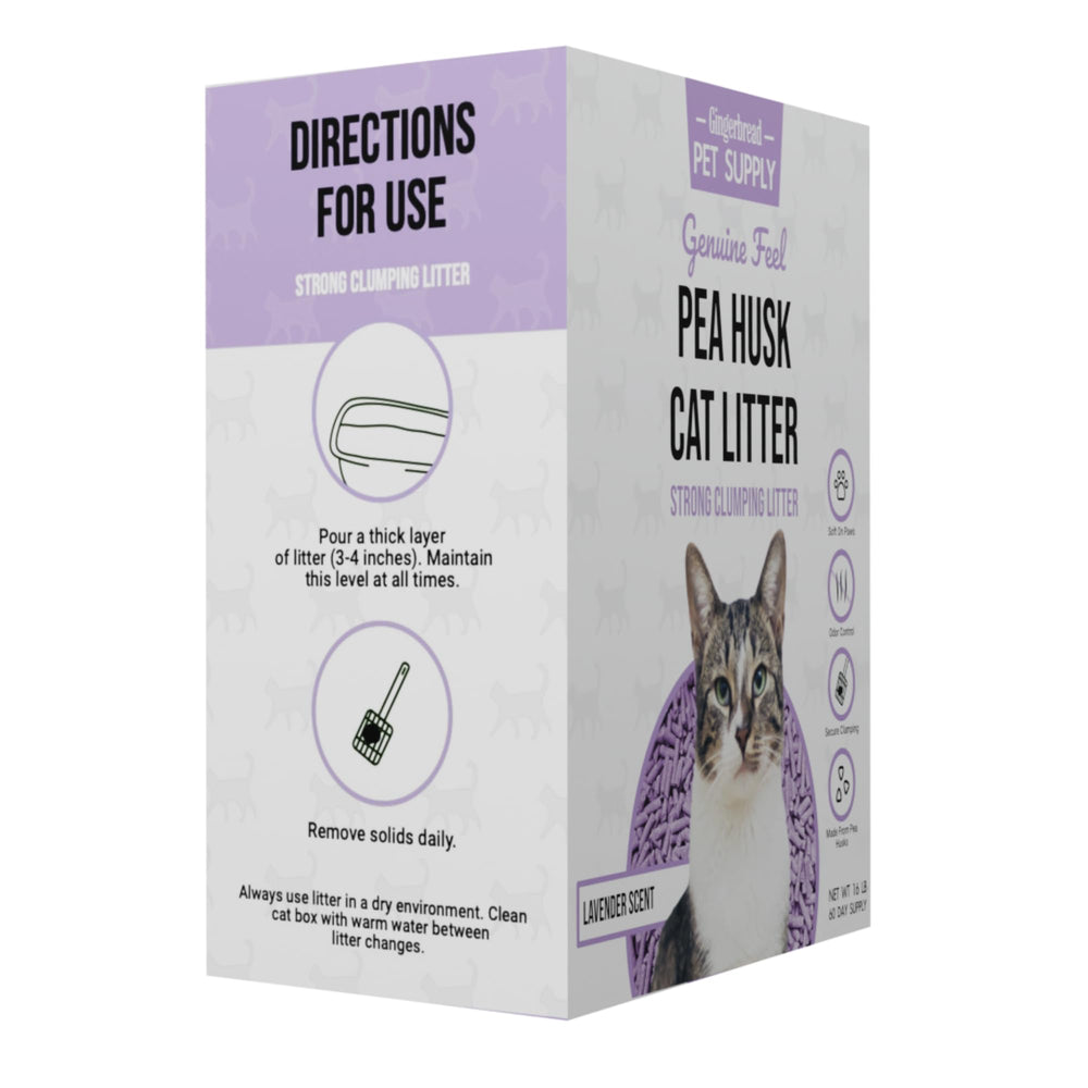 Litière Gingerbread Pet Supply parfum Myrtille, sachet montrant le parfum frais et l odor control.