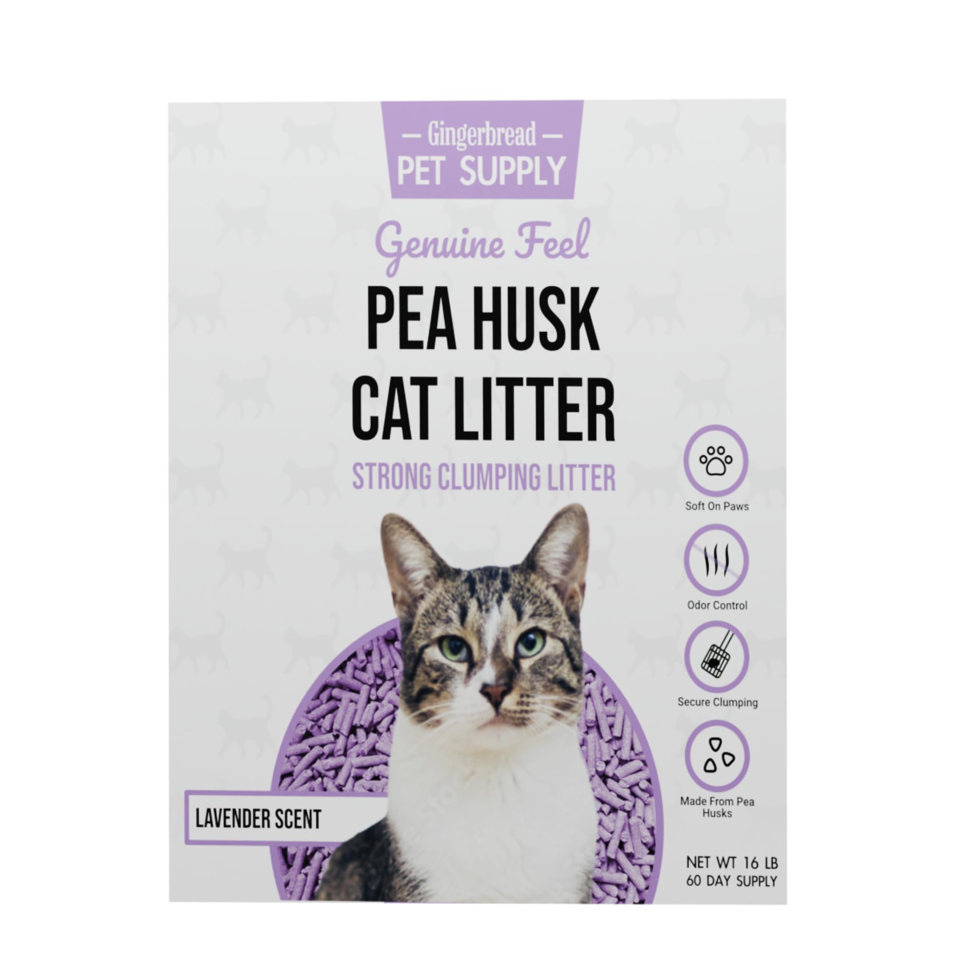 Litière Gingerbread Pet Supply sans parfum, sachet neutre pour sensibilité et usage quotidien.