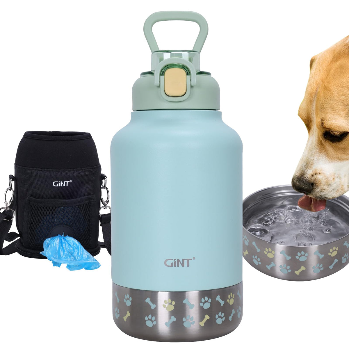 GiNT bouteille eau double paroi 37oz, maintien frais longue durée pour chien et humain.