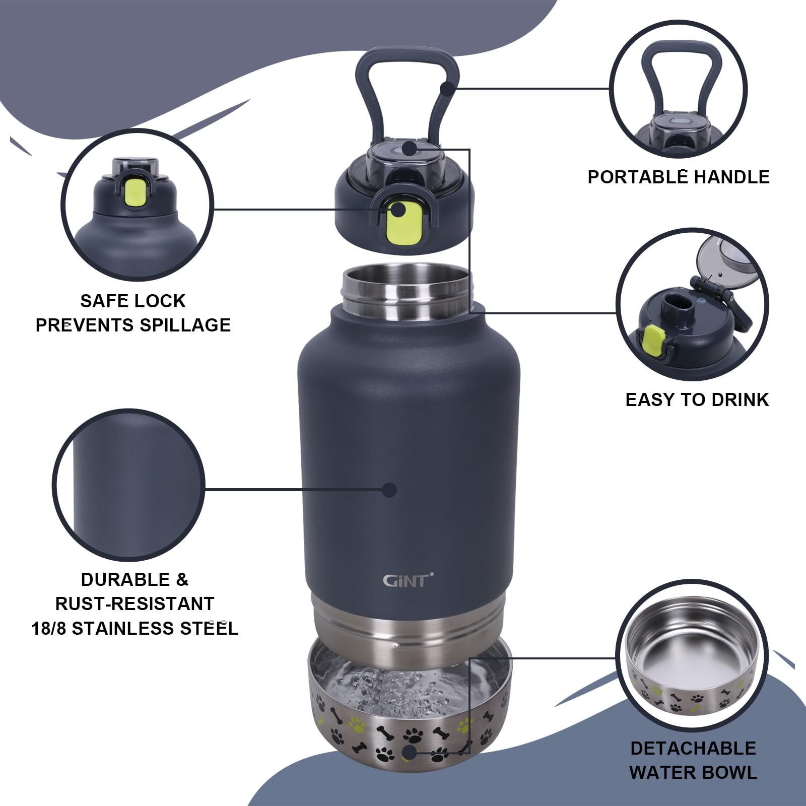 GiNT bouteille inox 37oz silhouette ergonomique pour prise en main aisée