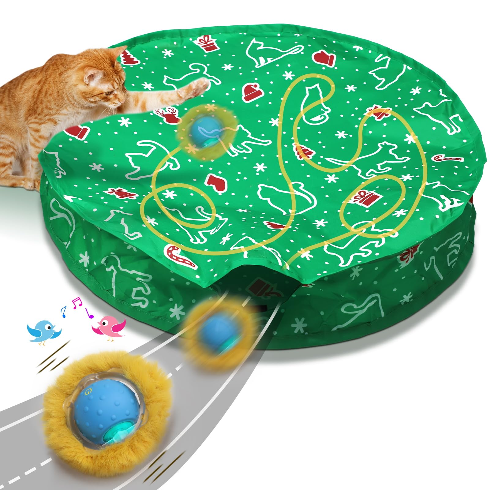 Giociv balle-chat interactive avec roulement rapide, stimule l’activité physique.