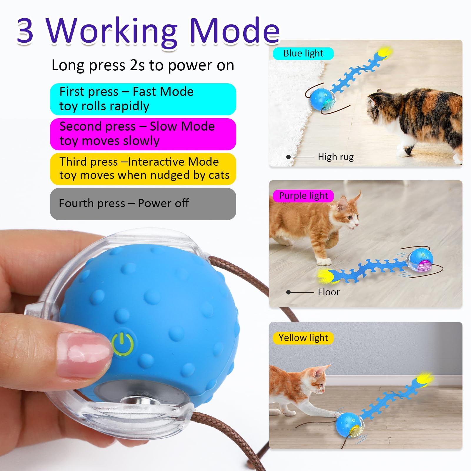 Giociv centipède bleu, lumière vive et mode rapide activé par la patte.