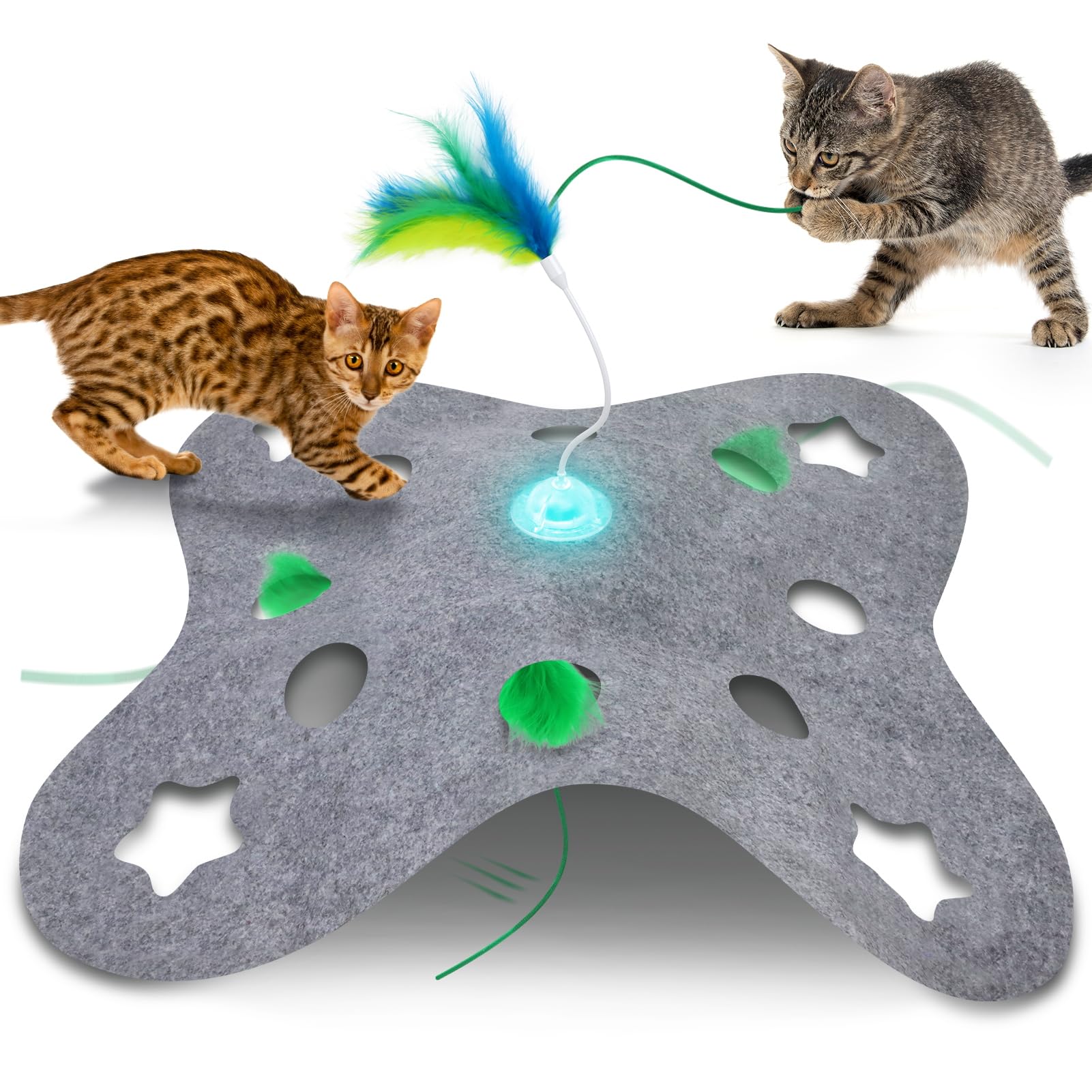 Giociv jouet interactif pour chat avec plume mouvante sur base, stimulation physique.