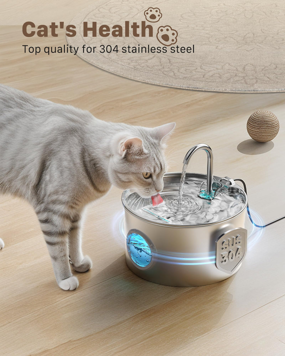 GIOTOHUN eau qui coule en mode robinet, incitant les chats à boire.