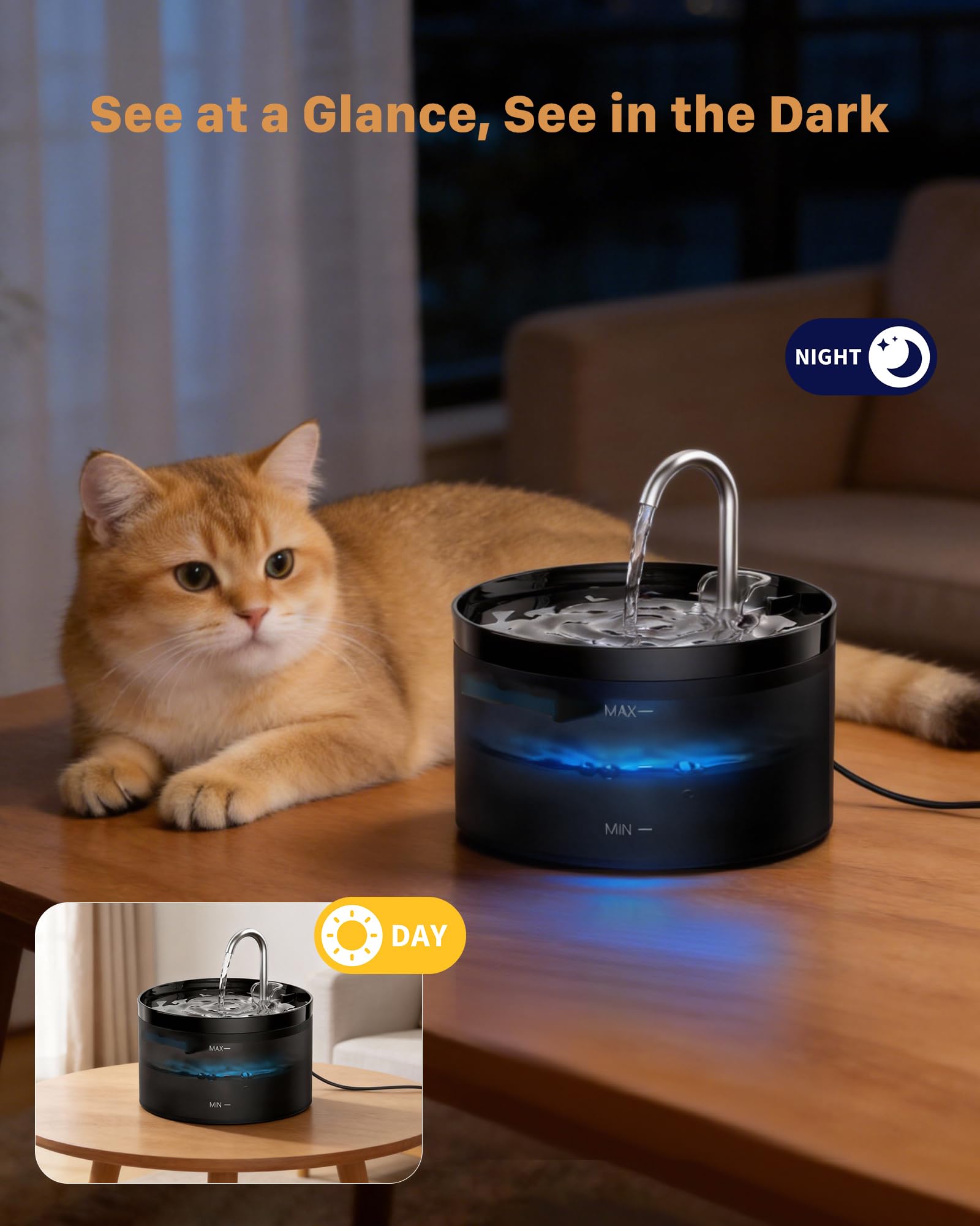 GIOTOHUN fontaine chat capacité 2L, réduction des remplissages.