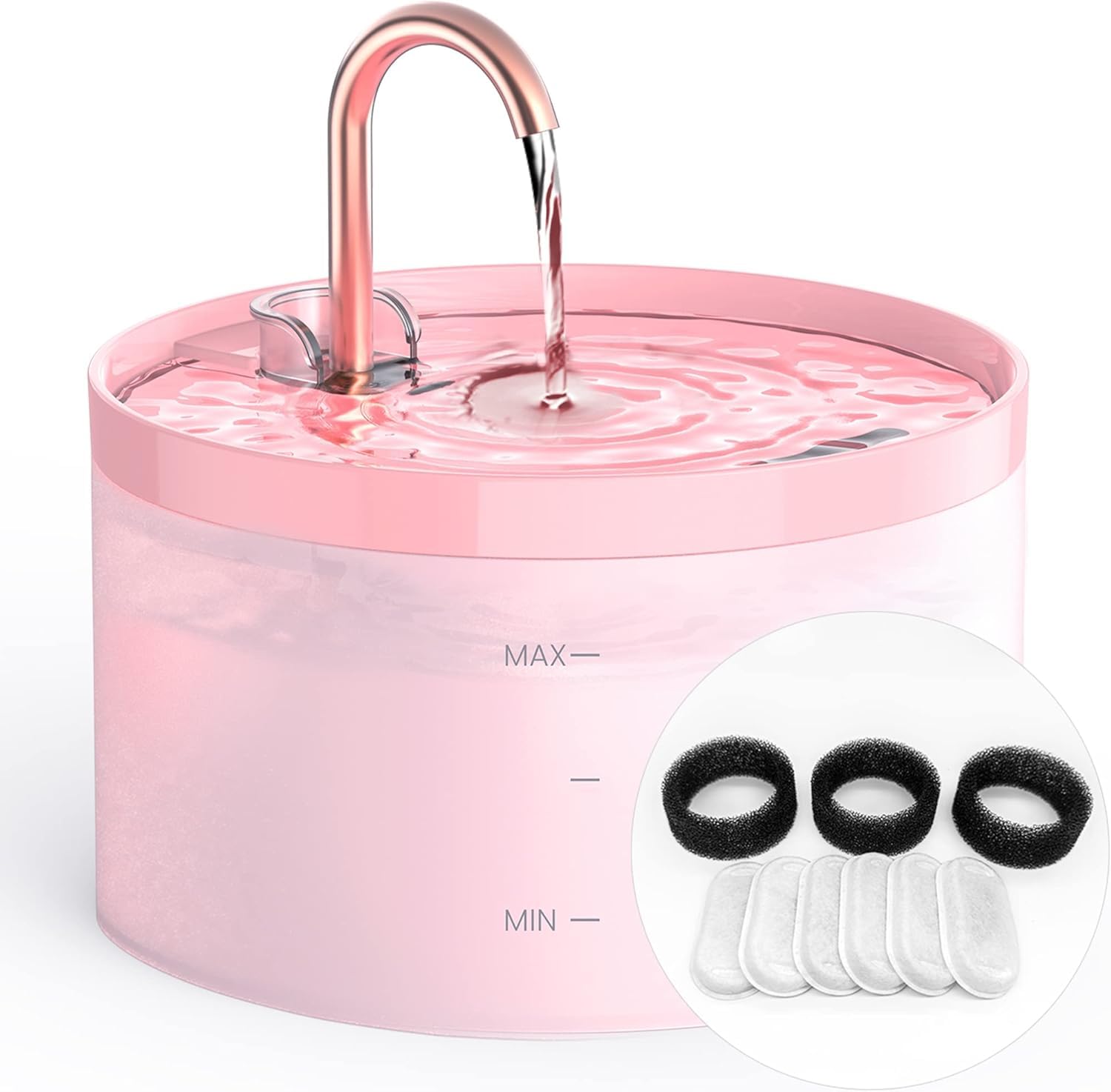 GIOTOHUN fontaine-chat rose 2L, hydratation pratique et silencieuse pour votre chat