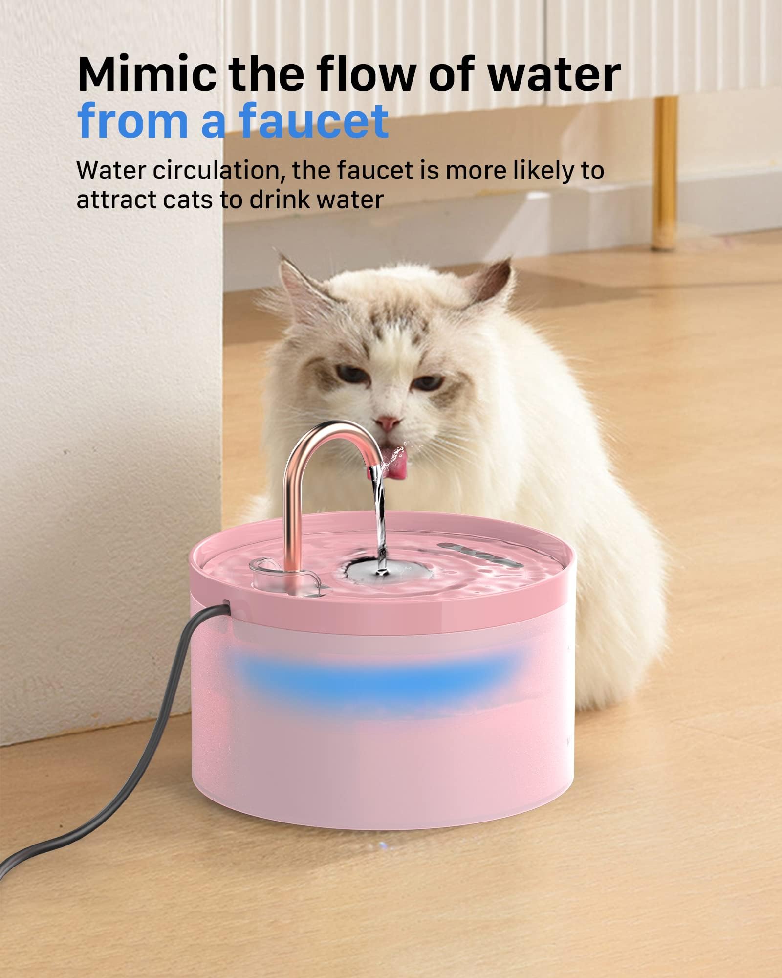Fontaine GIOTOHUN rose, pompe silencieuse pour des nuits calmes.