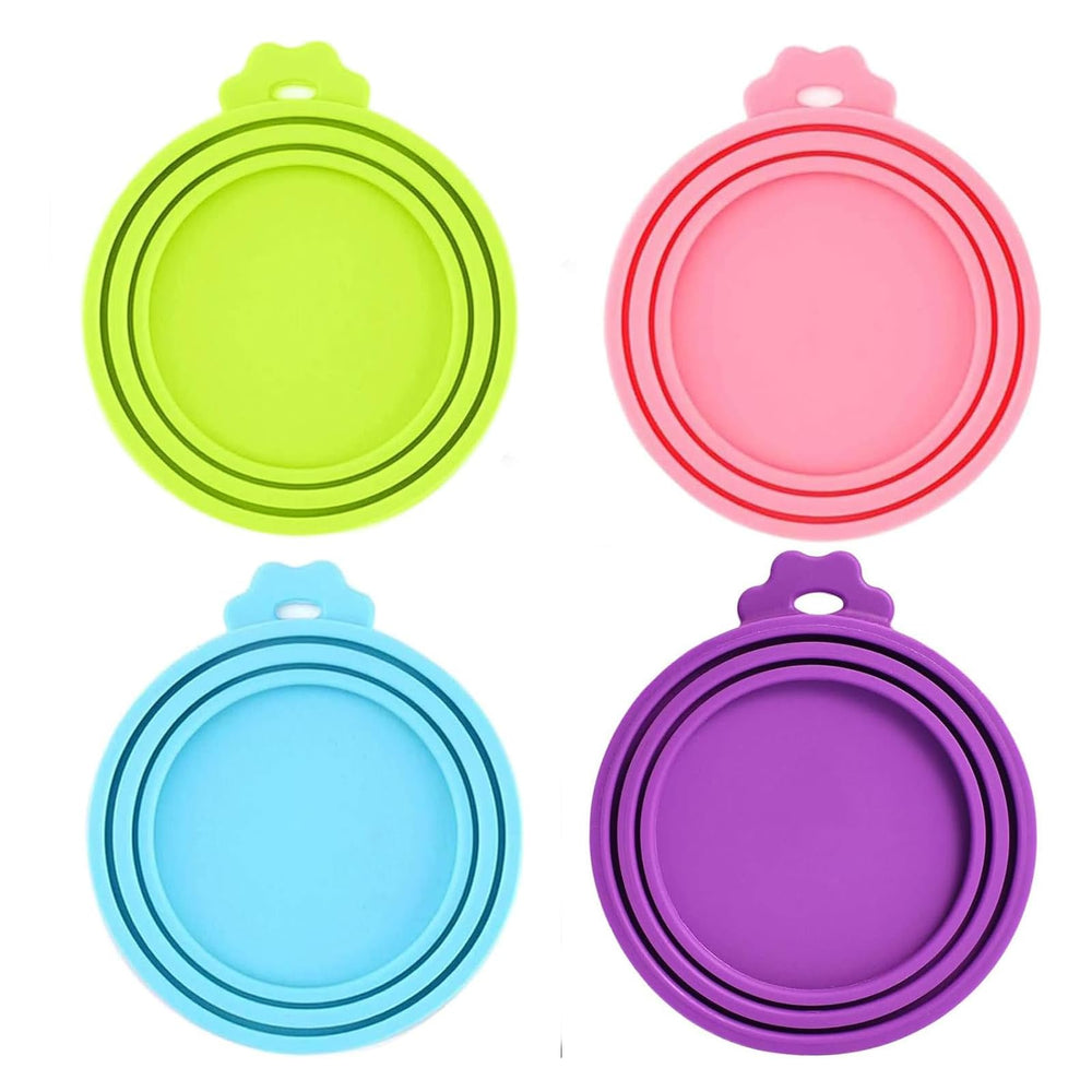 Couvercles Giozoc en silicone pour conserves animaux, trois tailles, maintien frais et hermétique.